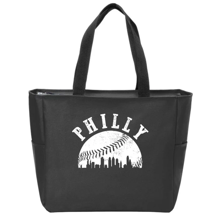 Philly Baseball Sports Skyline Illustration Cityscape Zip Tote Bag