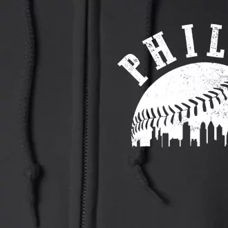 Philly Baseball Sports Skyline Illustration Cityscape Full Zip Hoodie