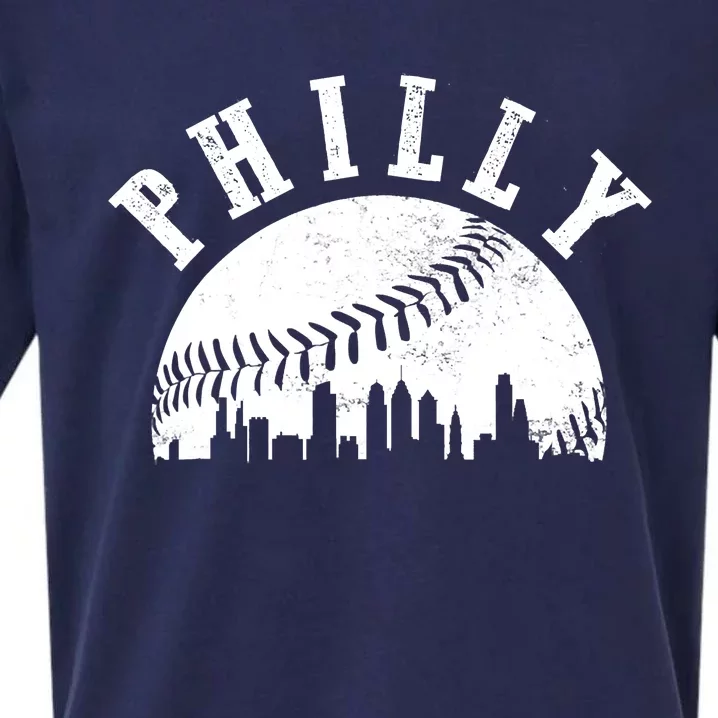 Philly Baseball Sports Skyline Illustration Cityscape Sueded Cloud Jersey T-Shirt