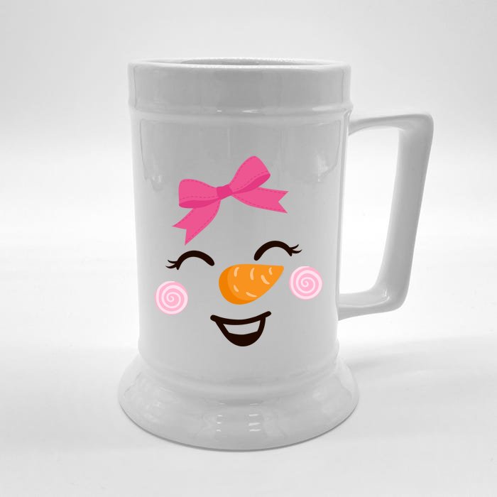 Pink Bow Snow Cute Snow Face Christmas Gift Front & Back Beer Stein