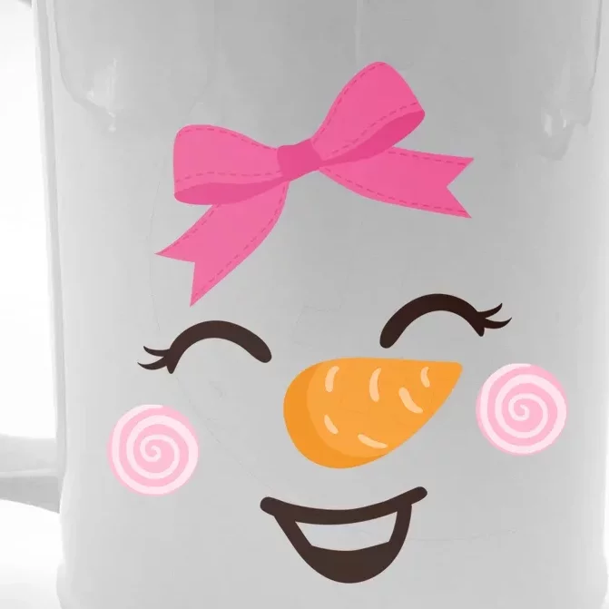 Pink Bow Snow Cute Snow Face Christmas Gift Front & Back Beer Stein