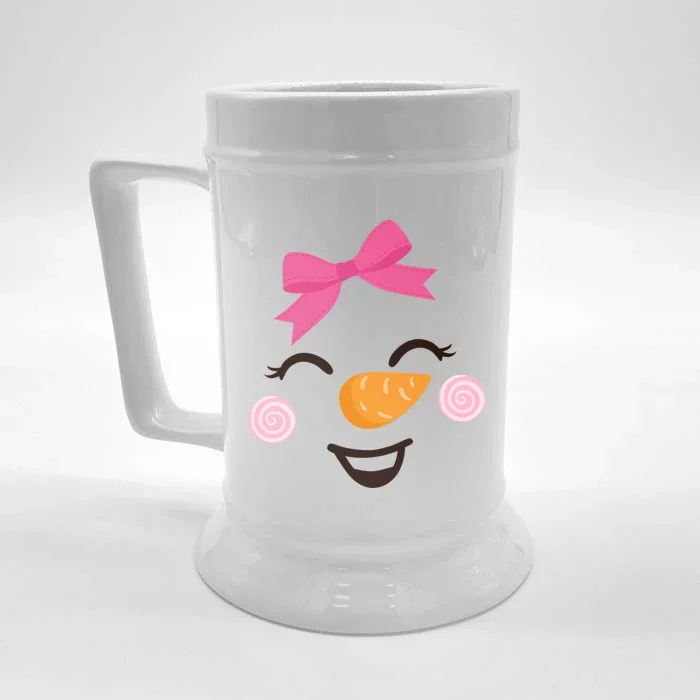 Pink Bow Snow Cute Snow Face Christmas Gift Front & Back Beer Stein