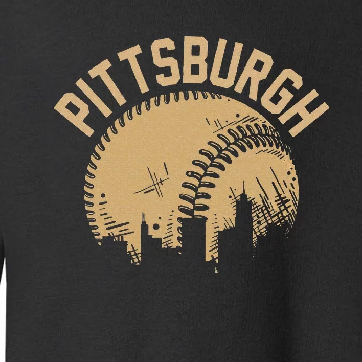 Pittsburgh Baseball Skyline Pennsylvania Player Coach Fan Toddler Sweatshirt