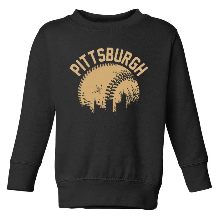 Pittsburgh Baseball Skyline Pennsylvania Player Coach Fan Toddler Sweatshirt