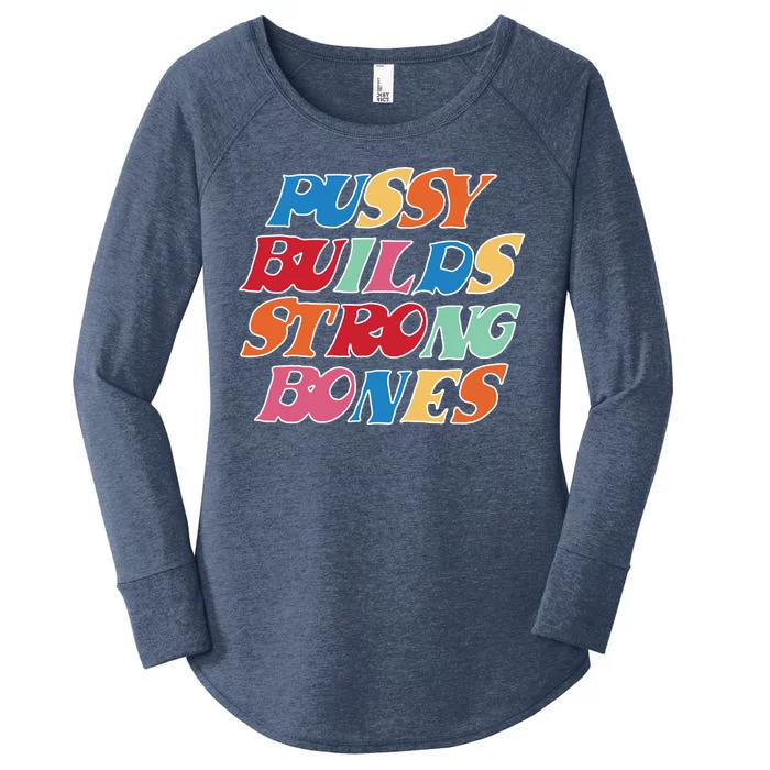 Pussy Builds Strong Bones Retro Colorful Logo Women's Perfect Tri Tunic Long Sleeve Shirt