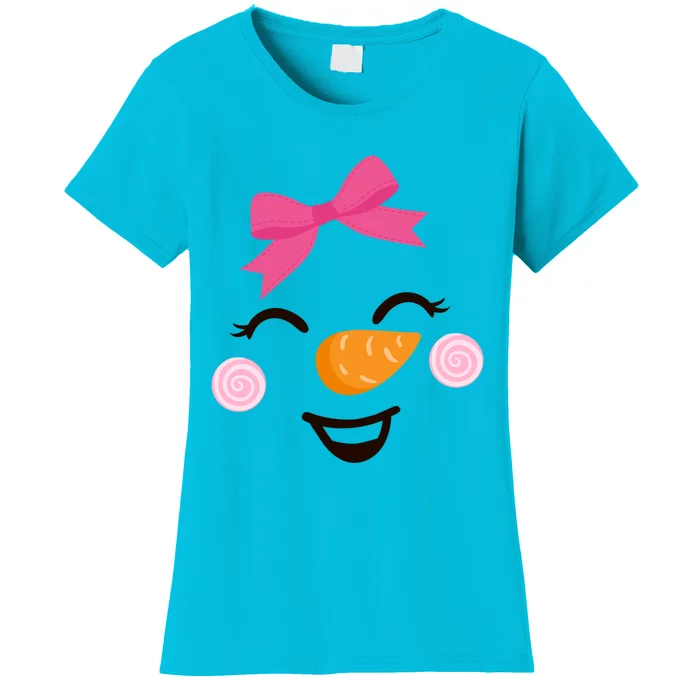 Pink Bow Snow Cute Snow Face Christmas Great Gift Women's T-Shirt