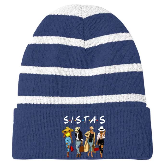 Proud Black Sistas Queen Melanin Afro African American Wo Striped Beanie with Solid Band