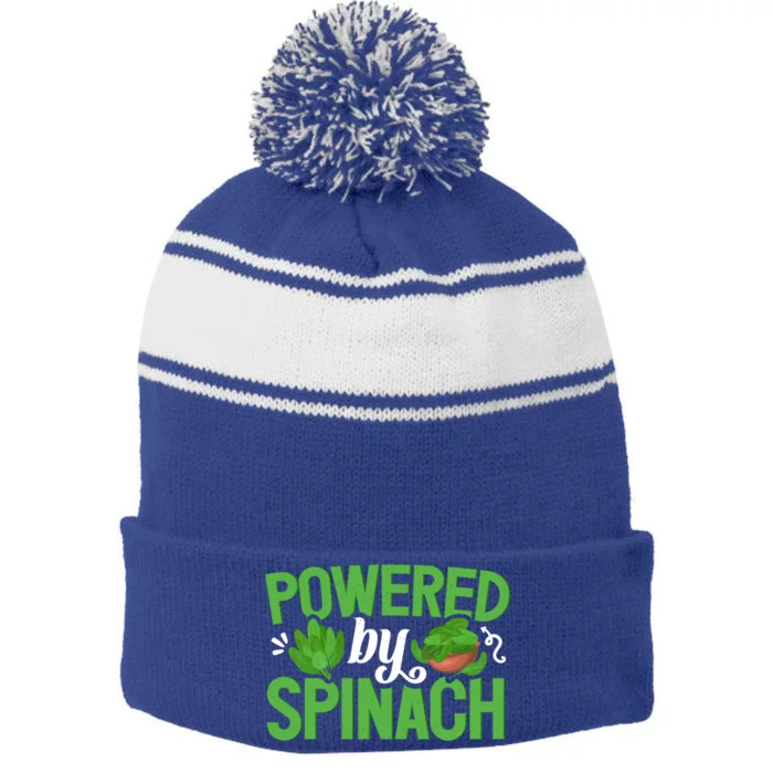 Powered By Spinach Funny Vegan Veggies Vegetable Farmer Funny Gift Stripe Pom Pom Beanie