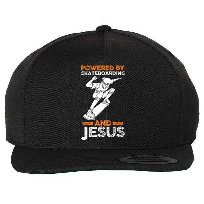 Powered by skateboarding and jesus Wool Snapback Cap