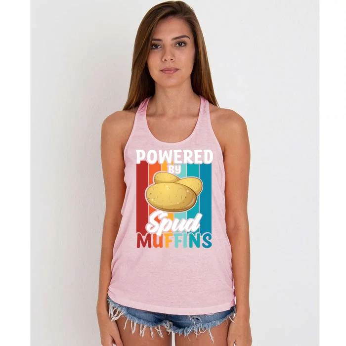 Powered By Spud Muffins Great Gift Vegan Veggie Gift Women's Knotted Racerback Tank