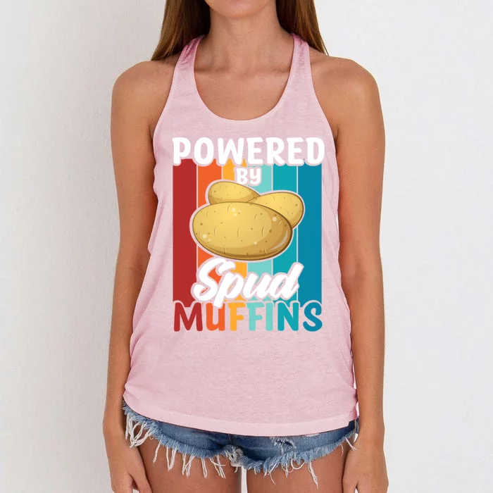 Powered By Spud Muffins Great Gift Vegan Veggie Gift Women's Knotted Racerback Tank