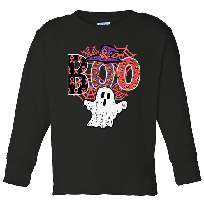 Pink Boo Spider Web Ghost Halloween Costume Toddler Long Sleeve Shirt