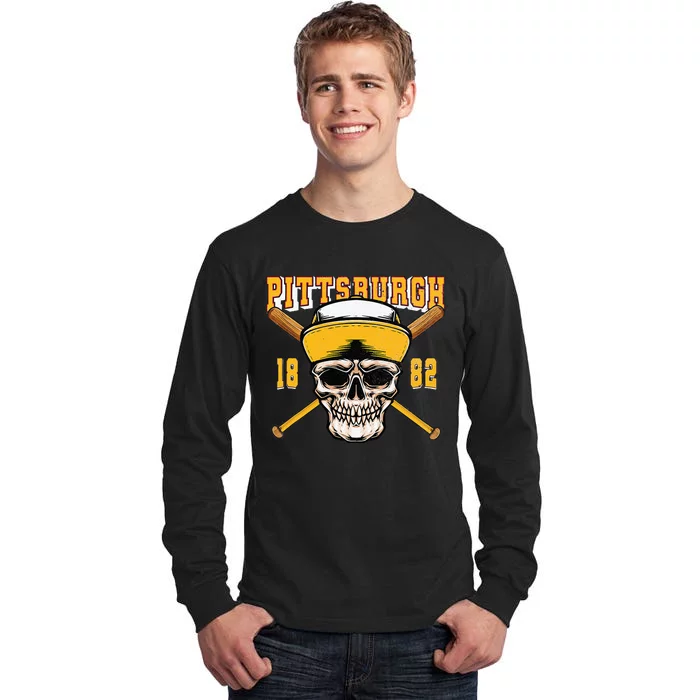 Pittsburgh Baseball Skyline Pennsylvania Player Coach Fan Tall Long Sleeve T-Shirt