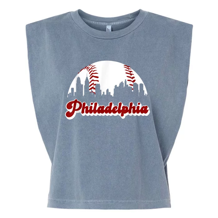 Philadelphia Baseball Skyline Philly City Retro Vintage Tee Garment-Dyed Women's Muscle Tee