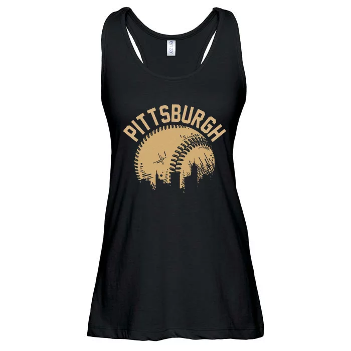 Pittsburgh Baseball Skyline Pennsylvania Player Coach Fan Ladies Essential Flowy Tank