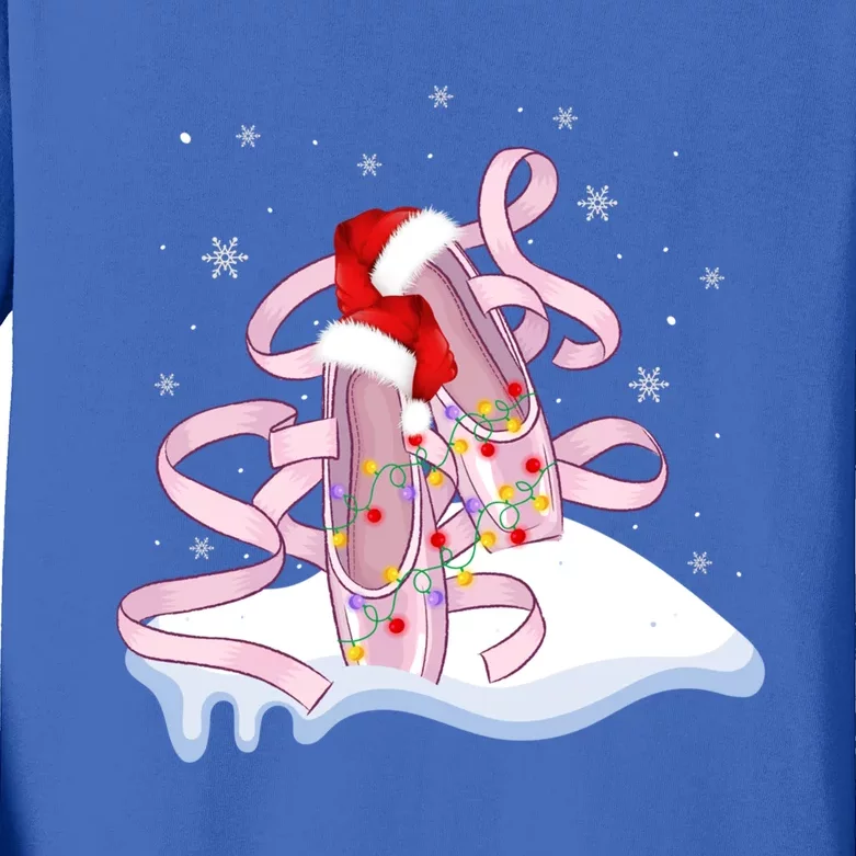 Pink Ballet Shoes Christmas Lights Ballerina Pajamas Funny Gift Kids Long Sleeve Shirt