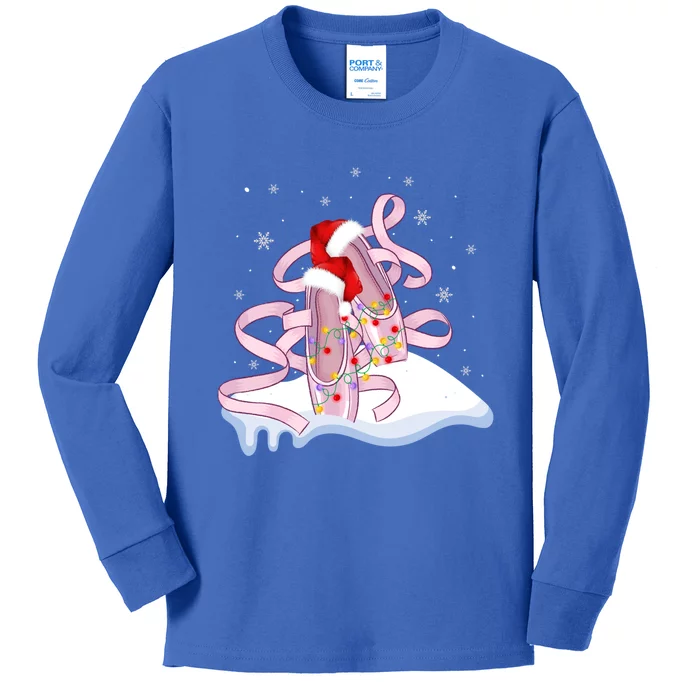 Pink Ballet Shoes Christmas Lights Ballerina Pajamas Funny Gift Kids Long Sleeve Shirt