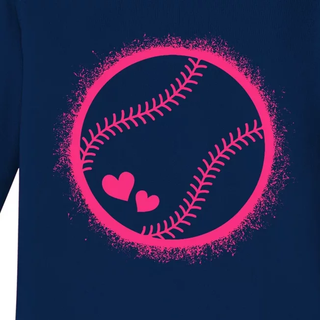 Pink Baseball Softball Lover Wo Girl Baby Long Sleeve Bodysuit