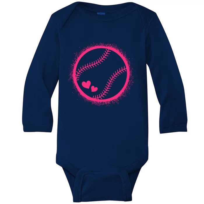 Pink Baseball Softball Lover Wo Girl Baby Long Sleeve Bodysuit