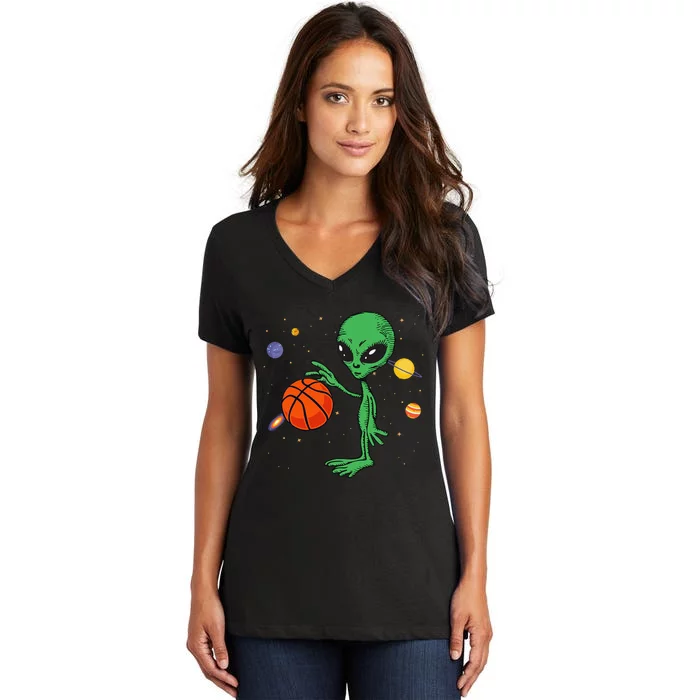 Playing Basketball Sport Basketball Alien Women's V-Neck T-Shirt