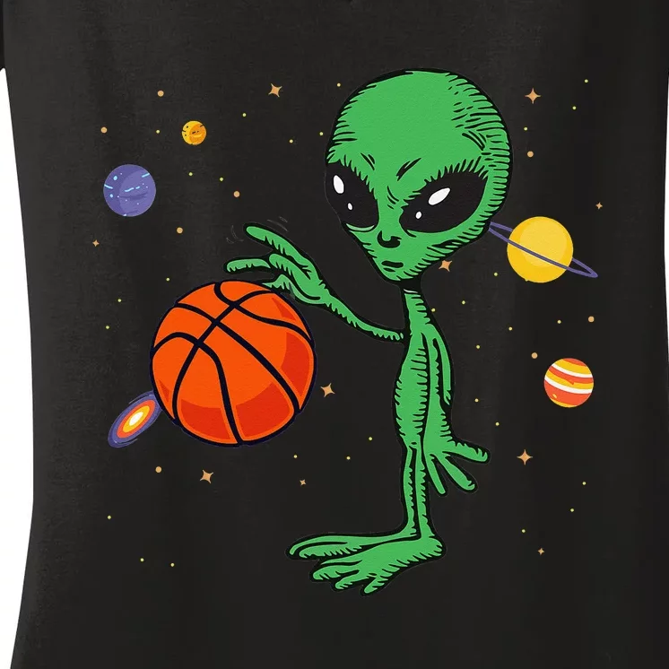 Playing Basketball Sport Basketball Alien Women's V-Neck T-Shirt