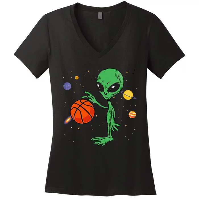 Playing Basketball Sport Basketball Alien Women's V-Neck T-Shirt