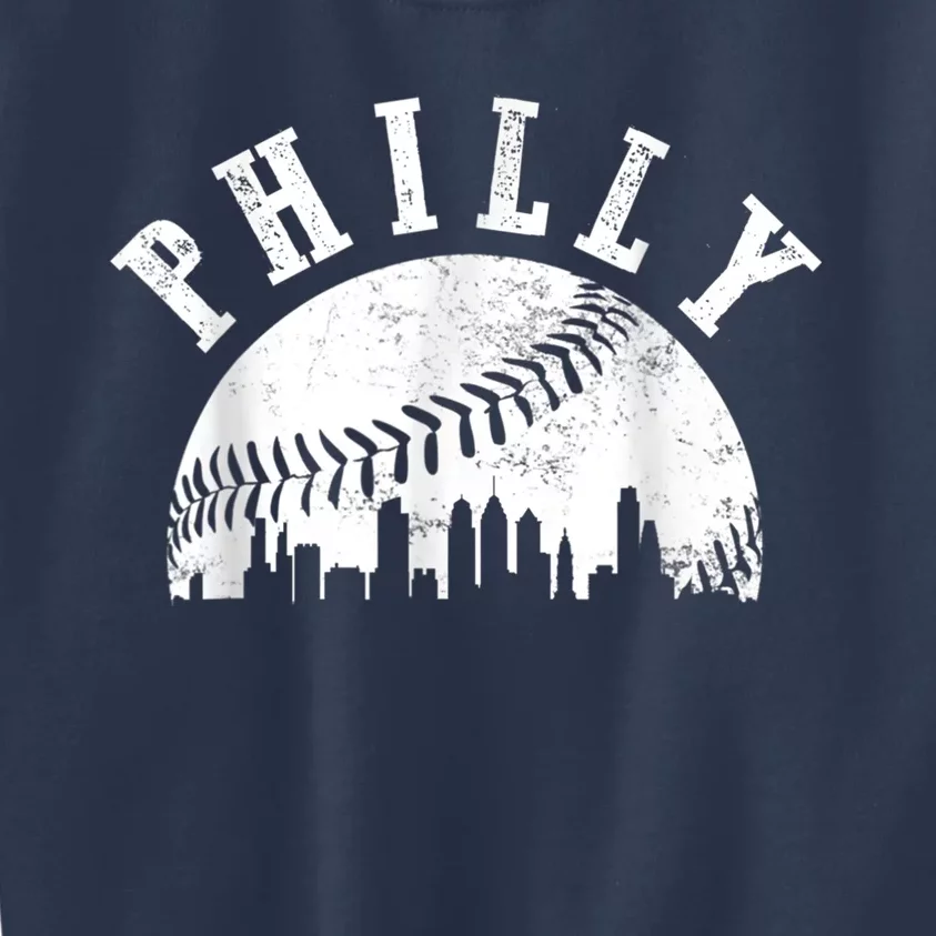 Philly Baseball Sports Skyline Illustration Cityscape Kids Sweatshirt