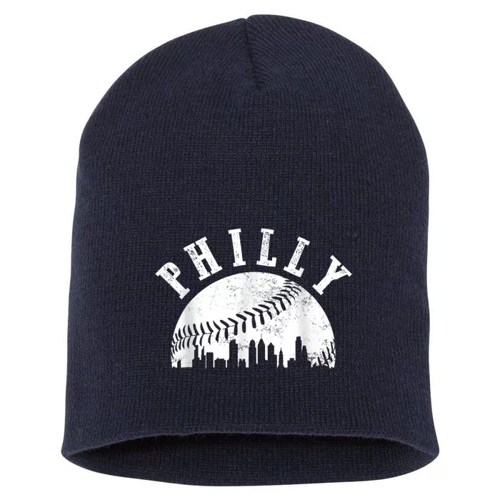 Philly Baseball Sports Skyline Illustration Cityscape Short Acrylic Beanie