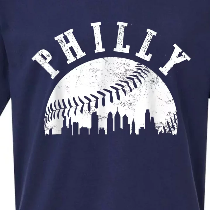 Philly Baseball Sports Skyline Illustration Cityscape Sueded Cloud Jersey T-Shirt