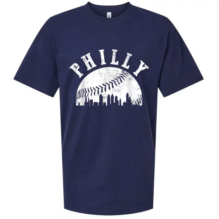 Philly Baseball Sports Skyline Illustration Cityscape Sueded Cloud Jersey T-Shirt