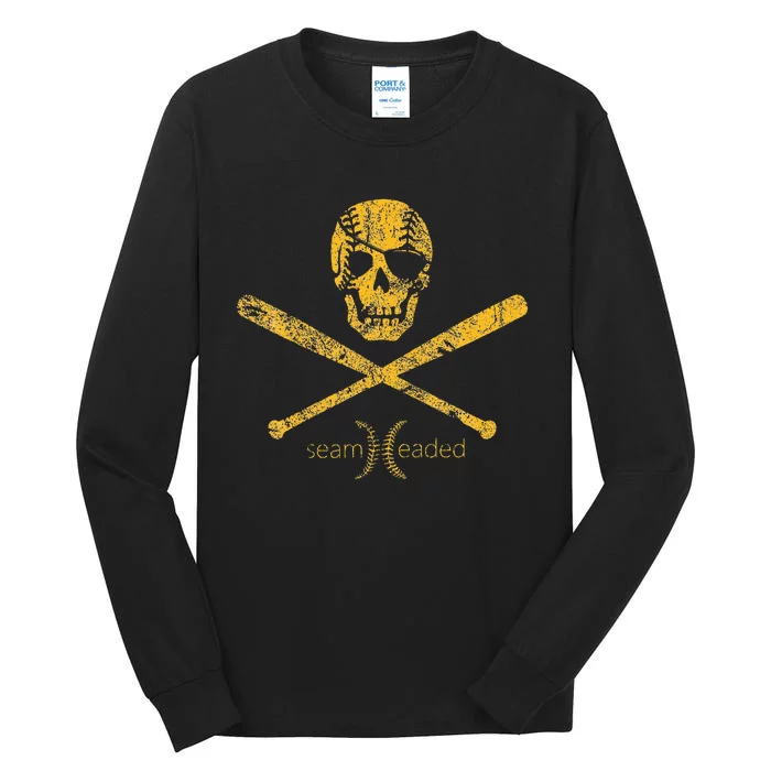 Pirate Baseball Skull And Bats Jolly Roger Tall Long Sleeve T-Shirt