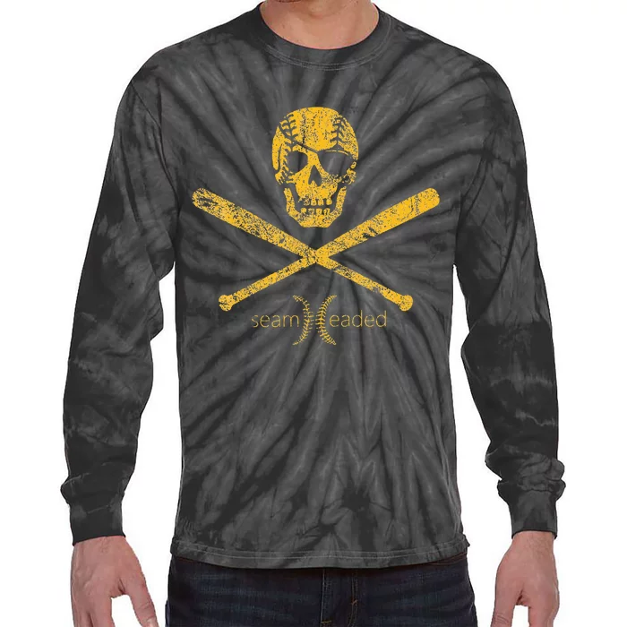 Pirate Baseball Skull And Bats Jolly Roger Tie-Dye Long Sleeve Shirt