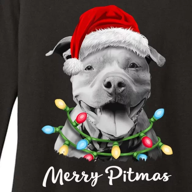 Pit Bull Santa Christmas Tree Lights Xmas Merry Pitmas Womens CVC Long Sleeve Shirt