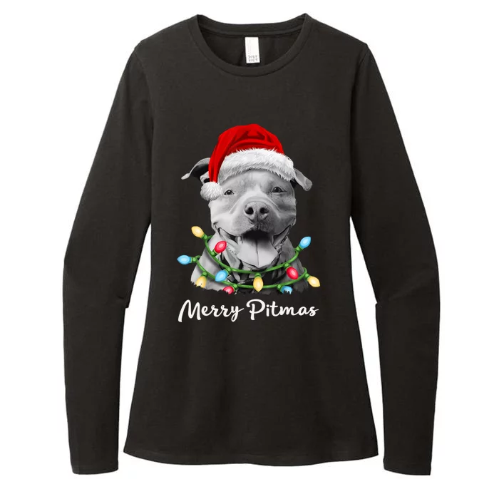 Pit Bull Santa Christmas Tree Lights Xmas Merry Pitmas Womens CVC Long Sleeve Shirt