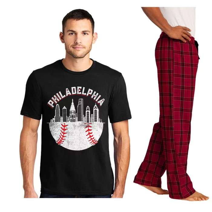 Philadelphia Baseball Skyline Retro Philly Cityscap Pajama Set