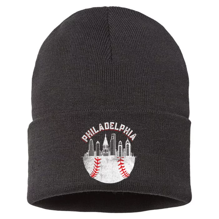 Philadelphia Baseball Skyline Retro Philly Cityscap Sustainable Knit Beanie