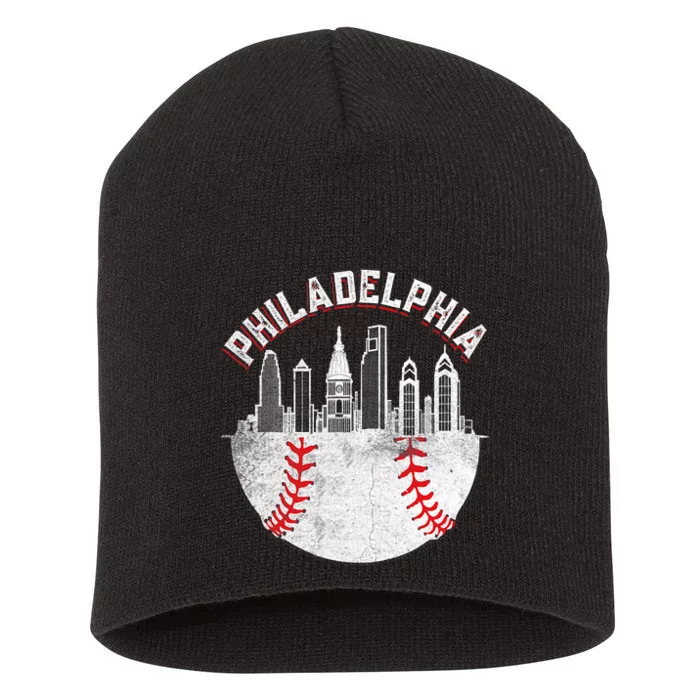 Philadelphia Baseball Skyline Retro Philly Cityscap Short Acrylic Beanie