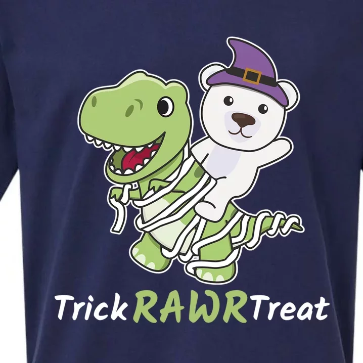 Polar Bear Trick Rawr Treat Mummy TRex Polar Bear Halloween Cool Gift Sueded Cloud Jersey T-Shirt