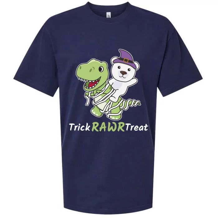 Polar Bear Trick Rawr Treat Mummy TRex Polar Bear Halloween Cool Gift Sueded Cloud Jersey T-Shirt