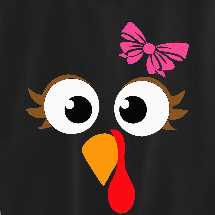 Pink Bow Thanksgiving Turkey Face Kids Sweatshirt