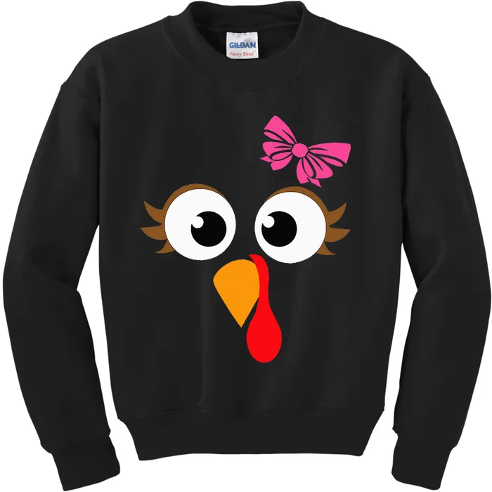 Pink Bow Thanksgiving Turkey Face Kids Sweatshirt