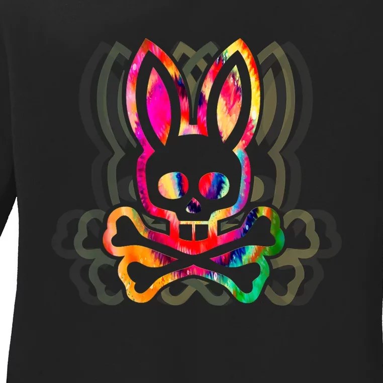 PsychedelicA Bunny Tie Dye Skull And Crossbones Ladies Long Sleeve Shirt