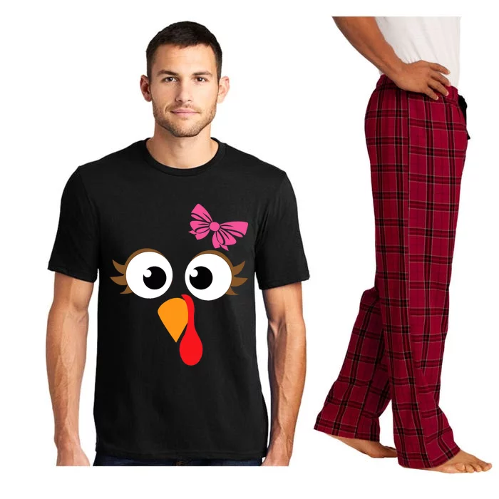 Pink Bow Thanksgiving Turkey Face Gift Pajama Set