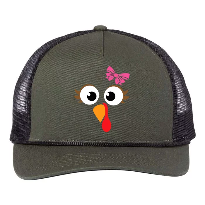 Pink Bow Thanksgiving Turkey Face Gift Retro Rope Trucker Hat Cap