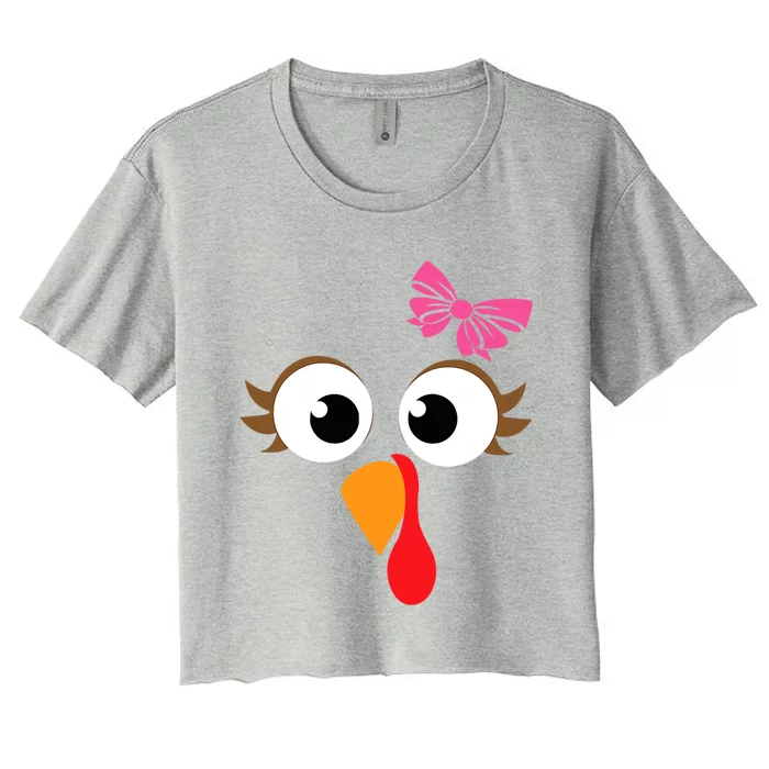 Pink Bow Thanksgiving Turkey Face Gift Women's Crop Top Tee