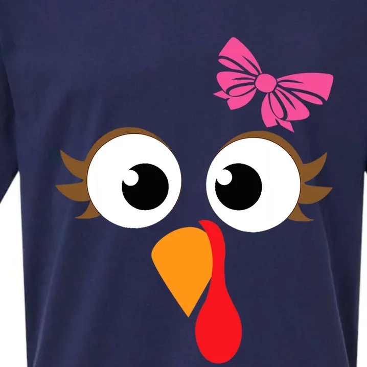 Pink Bow Thanksgiving Turkey Face Gift Sueded Cloud Jersey T-Shirt