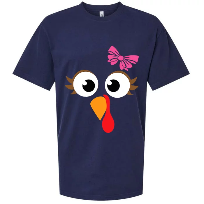 Pink Bow Thanksgiving Turkey Face Gift Sueded Cloud Jersey T-Shirt