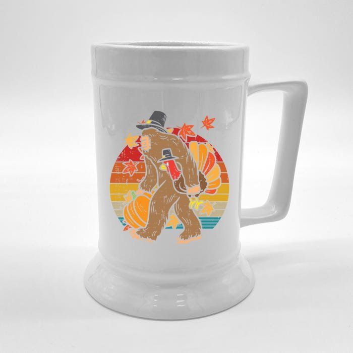 Pilgrim Bigfoot Turkey Retro Thanksgiving Sasquatch Gift Front & Back Beer Stein