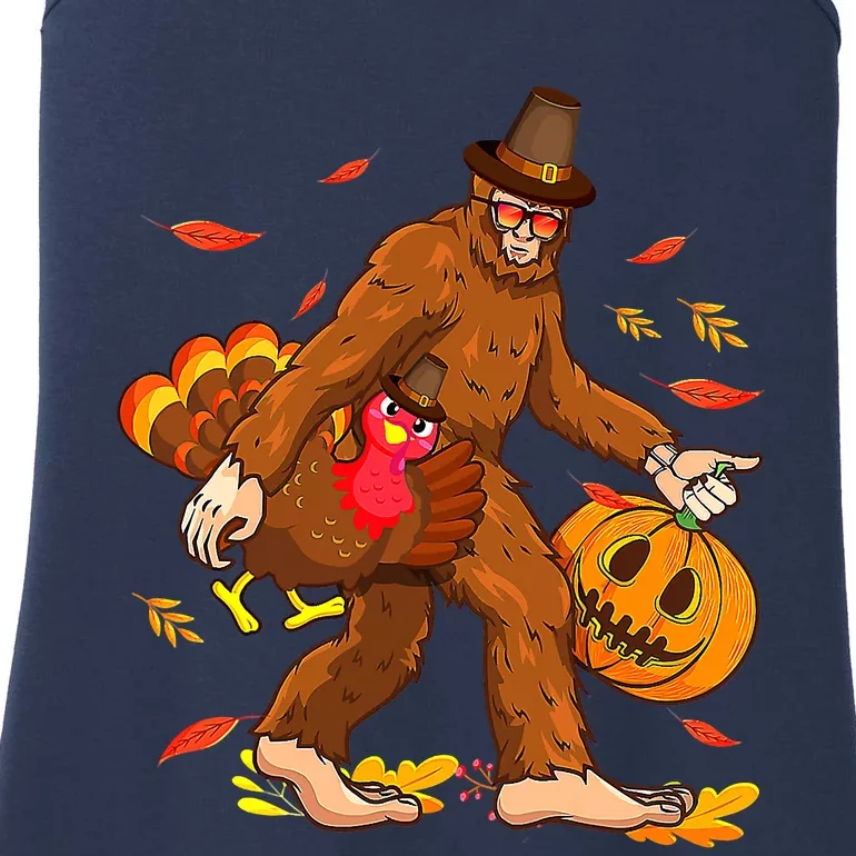 Pilgrim Bigfoot Turkey Retro Thanksgiving Sasquatch Ladies Essential Tank