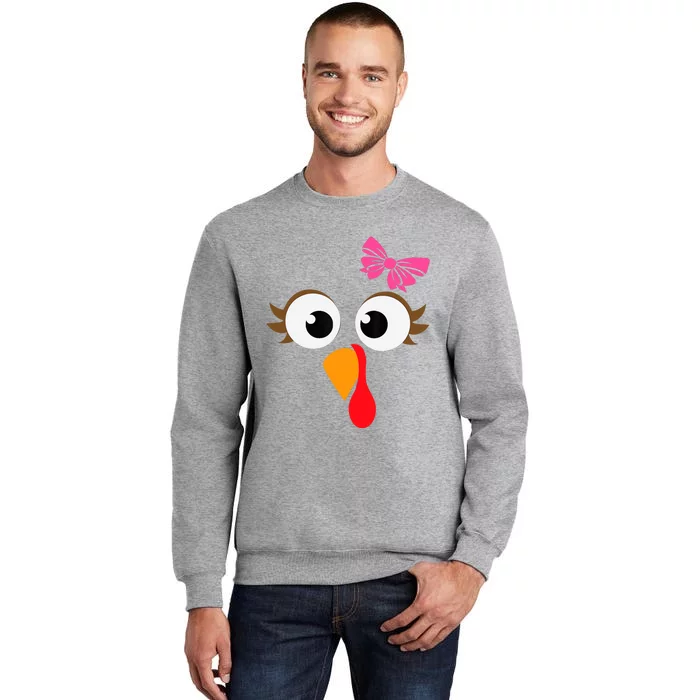 Pink Bow Thanksgiving Turkey Face Girl Tall Sweatshirt